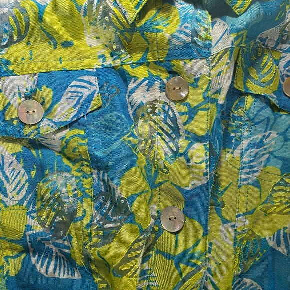Ruby Rd. Favorites Womens Tropical Print Button-Up shirt blouse Sz 14 Blue Green - Picture 3 of 8